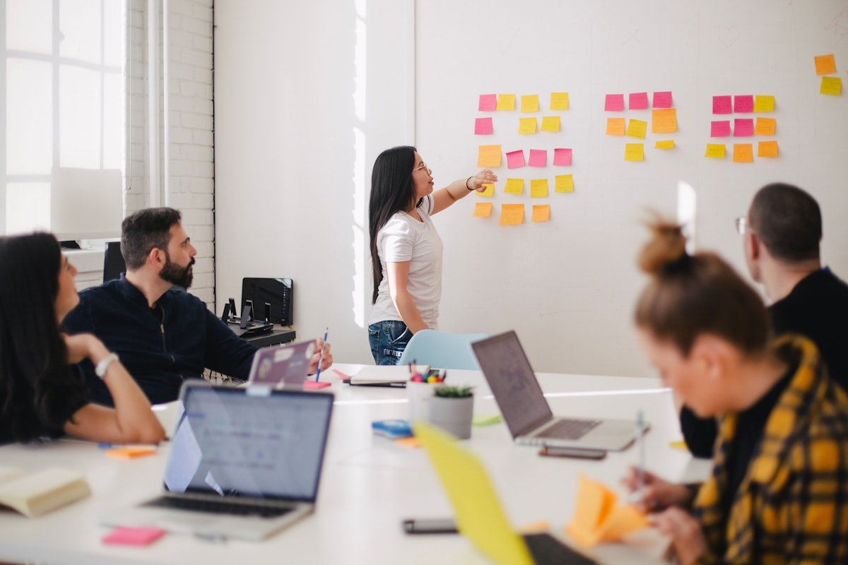 Planning session with sticky notes